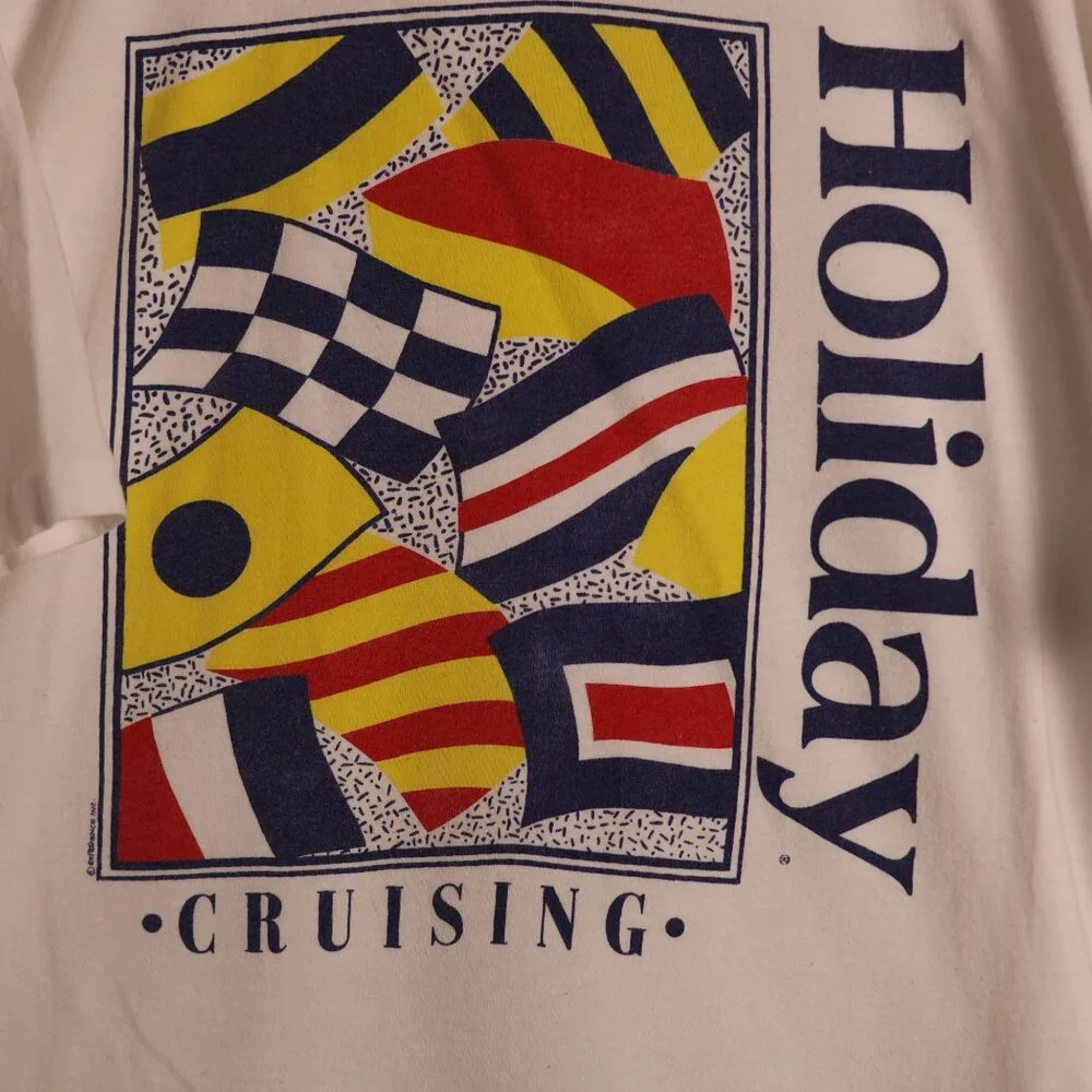 Vintage Early 90’s Holiday Cruising T Shirt Size 2XL Single Stitch Art Flags USA - Picture 2 of 11